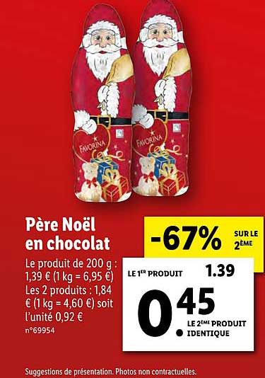 père noël en chocolat -67% sur le 2ème
