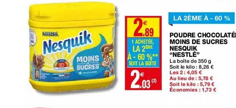 poudre chocolatée moins de sucres nesquik "nestlé"