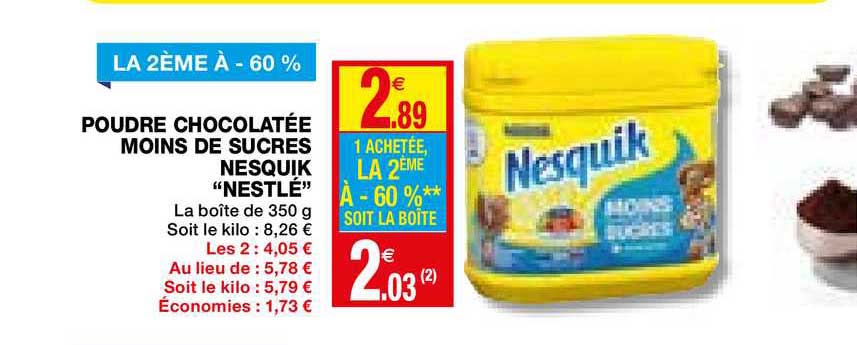 poudre chocolatée moins de sucres nesquik "nestlé"