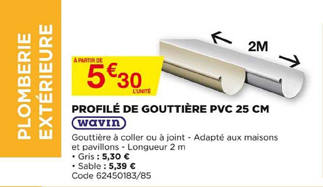 profilé de gouttière pvc 25 cm wavin