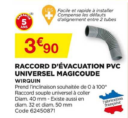 raccord d'évacuation pvc universel magicoude wirquin