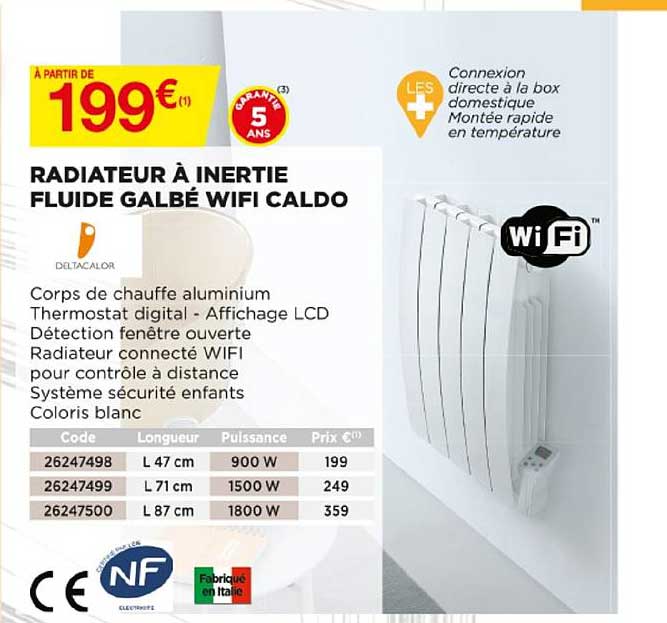 radiateur à inertie fluide galbé wifi caldo