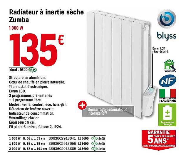 radiateur à inertie sèche zumba blyss