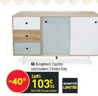 rangement 2 portes coulissantes 3 tiroirs grey