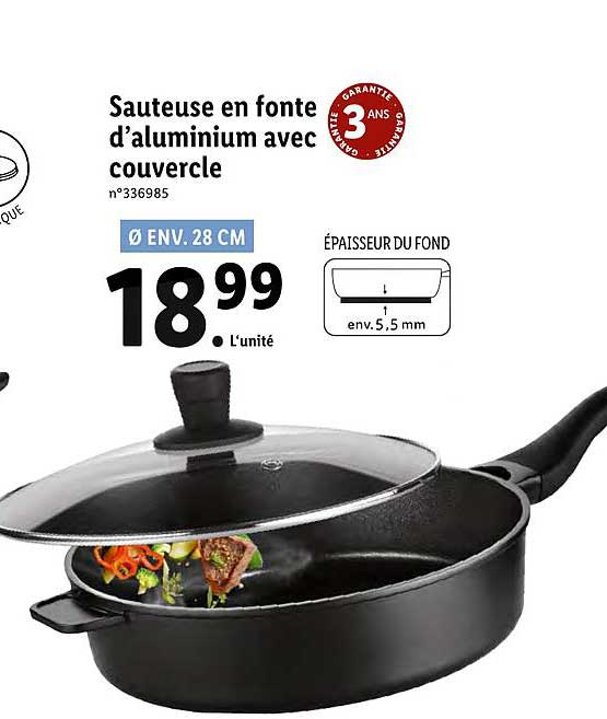 sauteuse en fonte d'aluminium avec couvercle