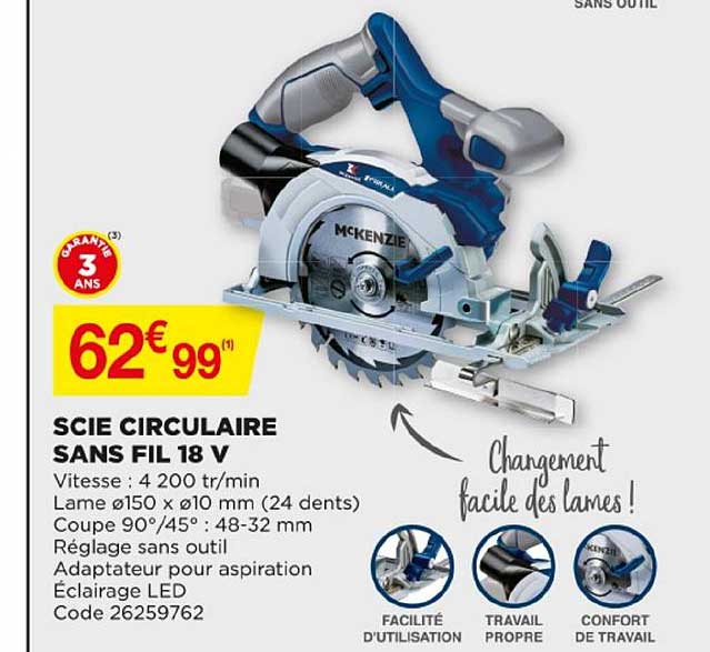 Scie Circulaire Sans Fil 18 V Mckenzie