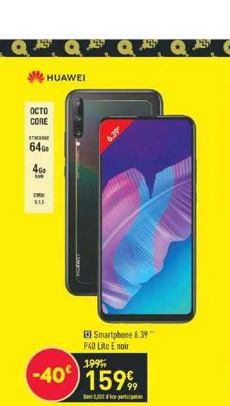 smartphone 6.39" p40 lite e noir huawei