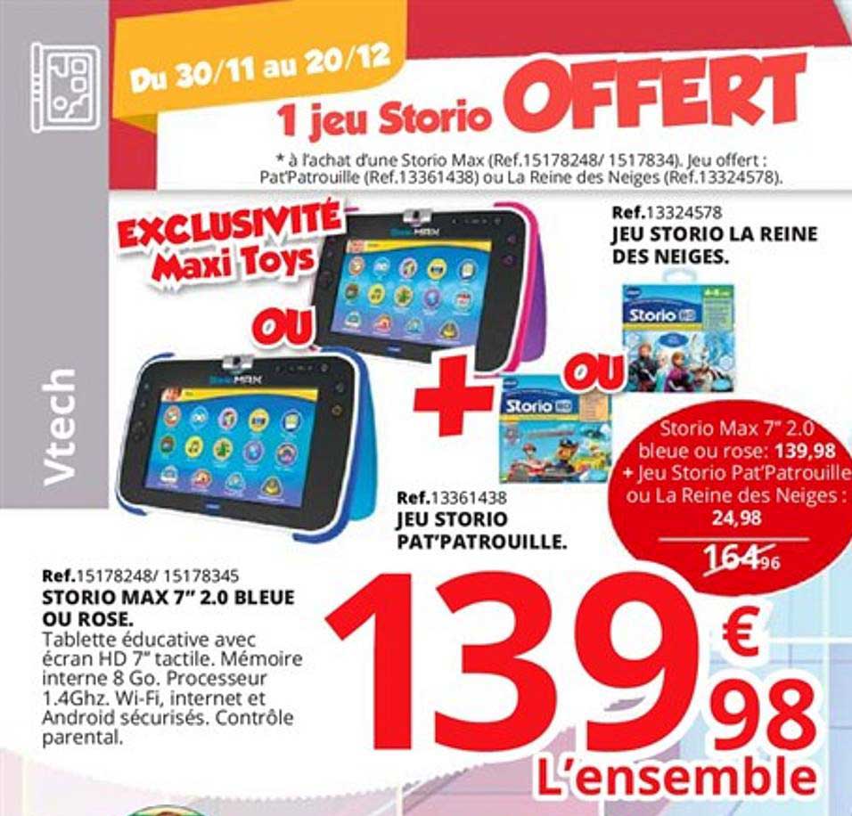 storio max 7" 2.0 bleue ou rose, jeu storio pat'patrouille, jeu storio la reine des neiges