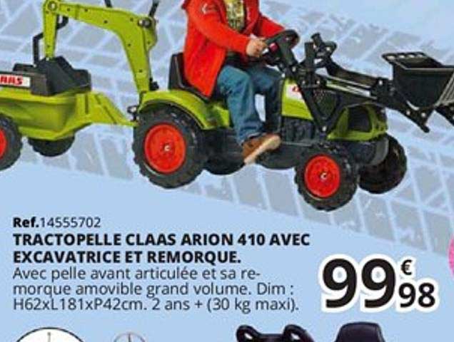 tractopelle claas arion 410 avec excavatrice et remorque