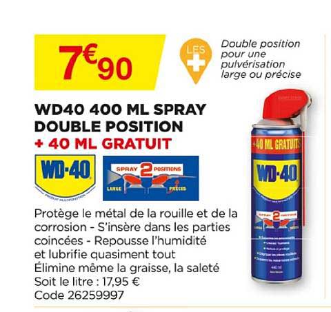 wd40 400 ml spray double position + 40 ml gratuit