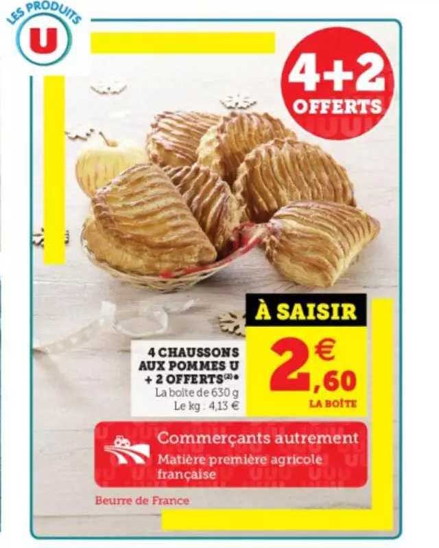 4 Chaussons Aux Pommes U + 2 Offerts