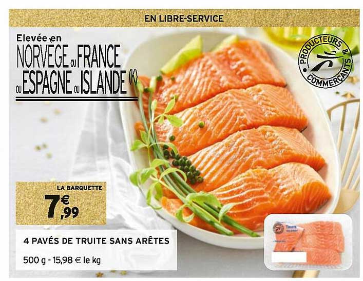 4 pavés de truite sans arêtes