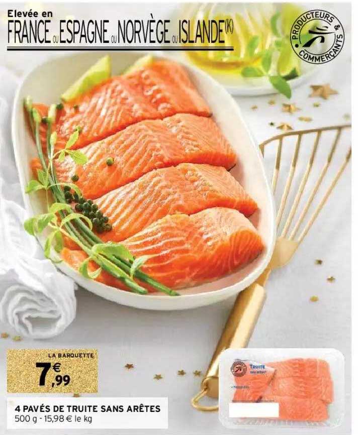 4 pavés de truite sans arêtes