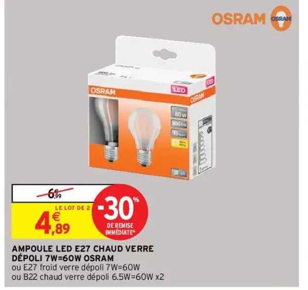 ampoule led e27 chaud verre dépoli 7w=60w osram