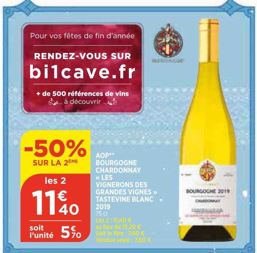 aop bourgogne chardonnay "les vignerons des grandes vignes" tastevine blanc 2019