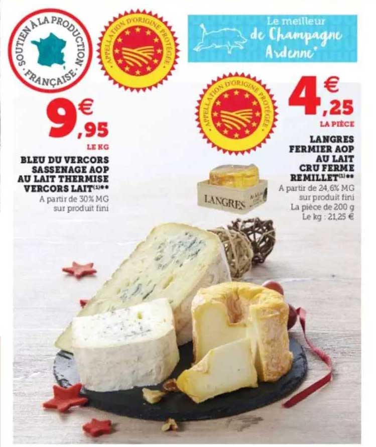 bleu du vercors sassenage aop au lait thermisé vercors lait, langres fermier aop au lait cru ferme remillet