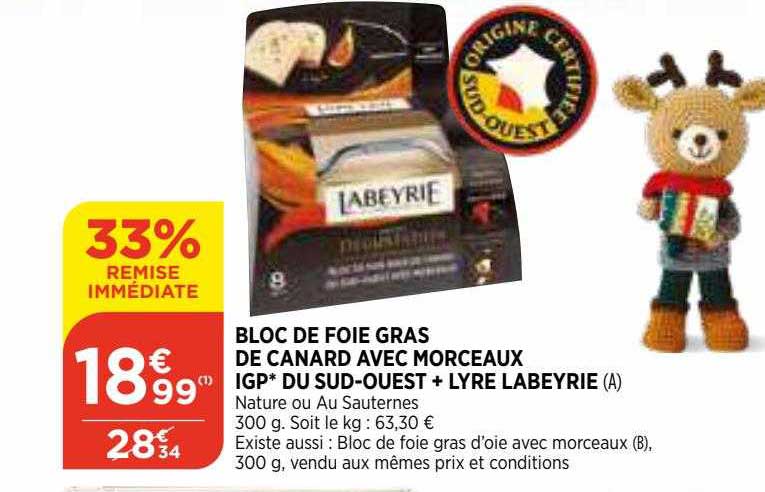bloc de foie gras de canard avec morceaux igp du sud-ouest + lyre labeyrie