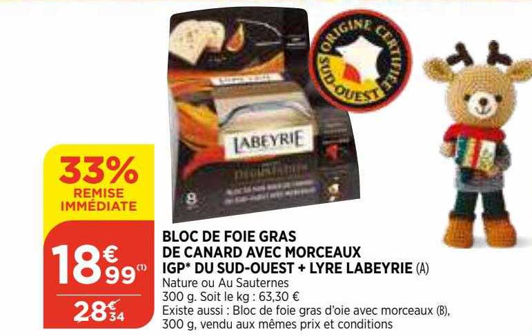 bloc de foie gras de canard avec morceaux igp du sud-ouest + lyre labeyrie