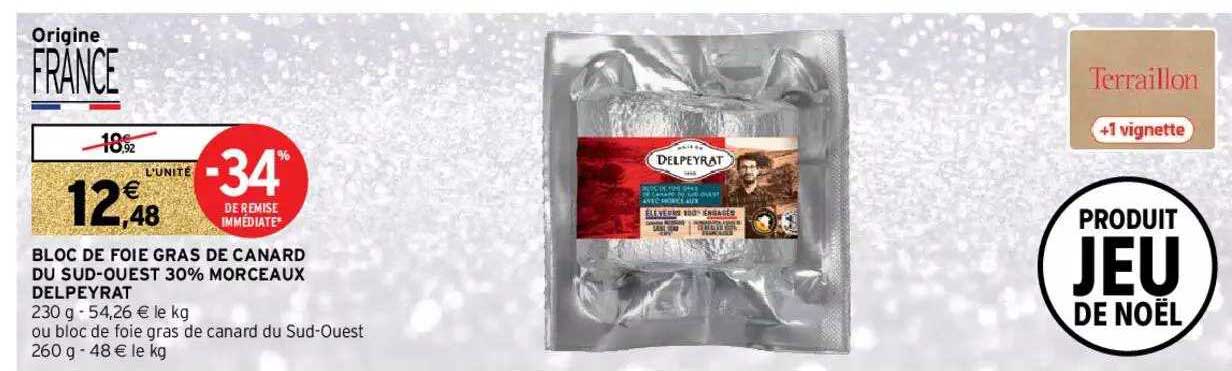 bloc de foie gras de canard du sud-ouest 30% morceaux delpeyrat