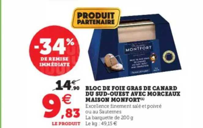 bloc de foie gras de canard du sud-ouest avec morceaux maison monfort