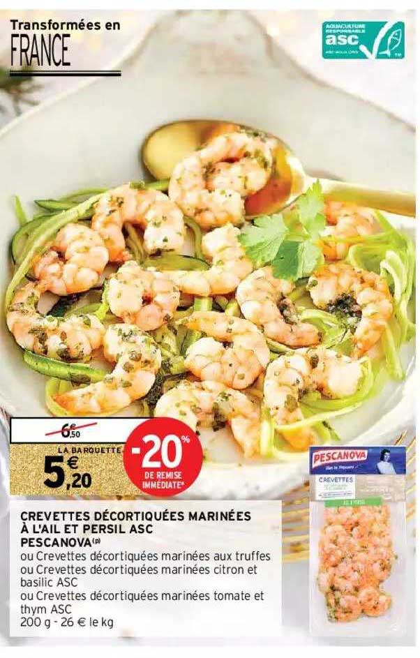 Crévettes Décortiquées Marinées à L'ail Et Persil Asc Pescanova