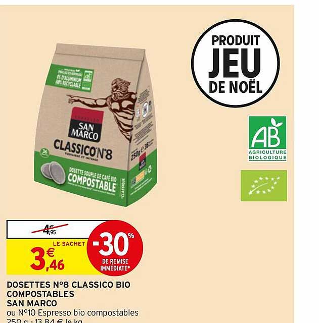 dosettes n°8 classico bio compostables san marco