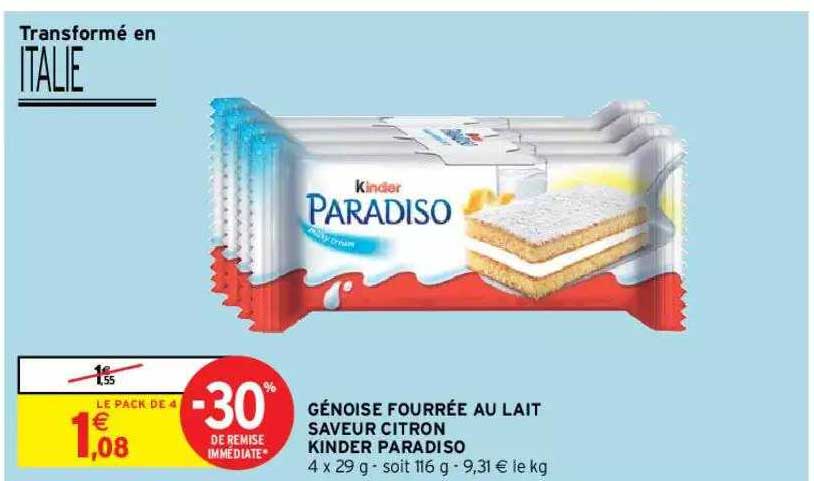 génoise fourrée au lait saveur citron kinder paradiso