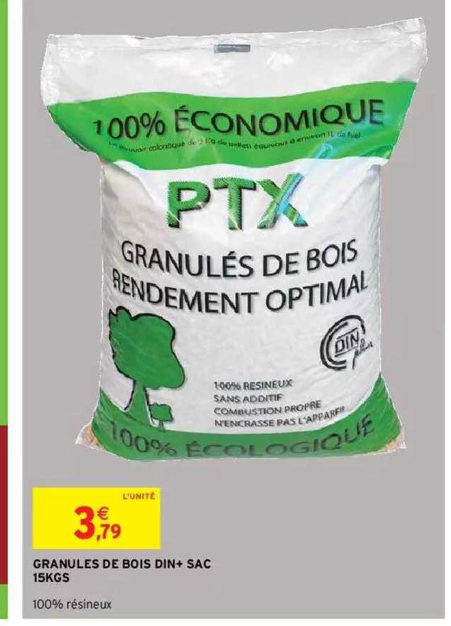 granules de bois din+ sac 15 kgs