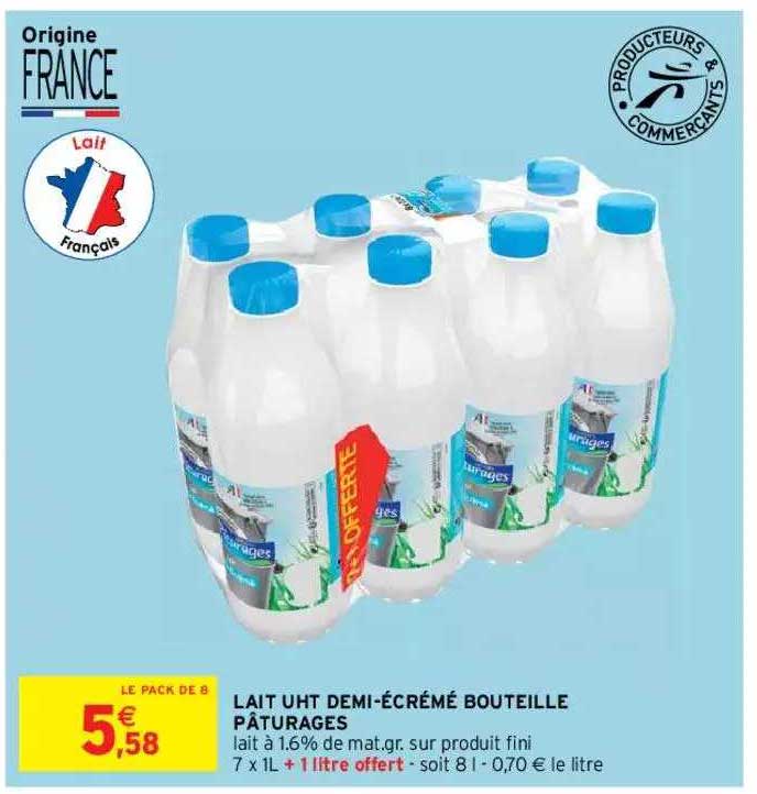 lait uht demi-écrémé bouteille pâturages
