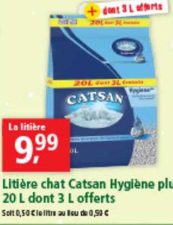 litière chat catsan hygiène 20 l dont 3 l offerts