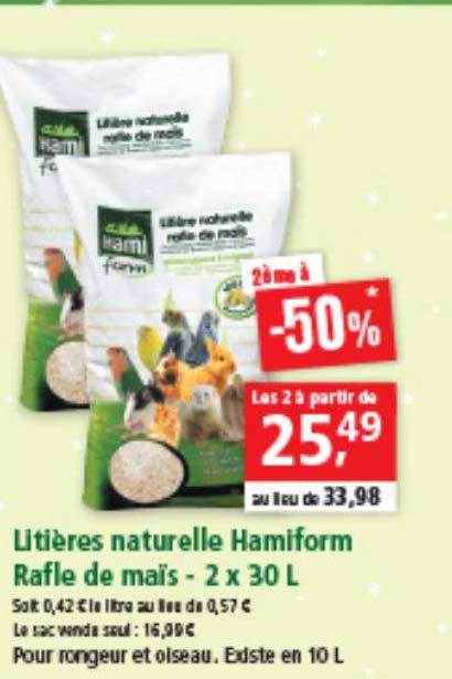 litières naturelle hamiform rafle de maïs - 2 x 30 l