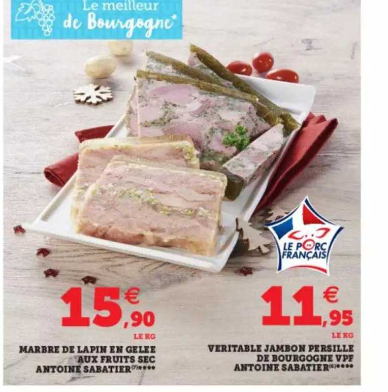 marbre de lapin en gelée aux fruits sec antoine sabatier, véritable jambon persillé de bourgogne vpf antoine sabatier