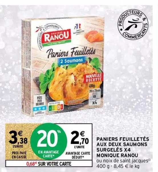 paniers feuilletés aux deux saumons surgelés x4 monique ranou