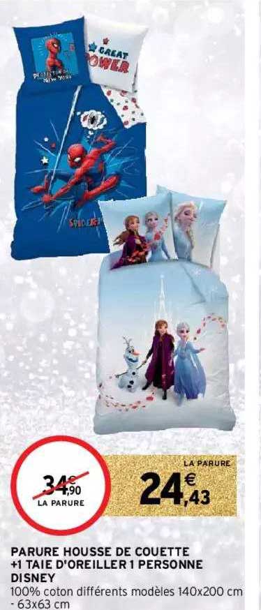 parure housse de couette + 1 taie d'oreiller 1 personne disney