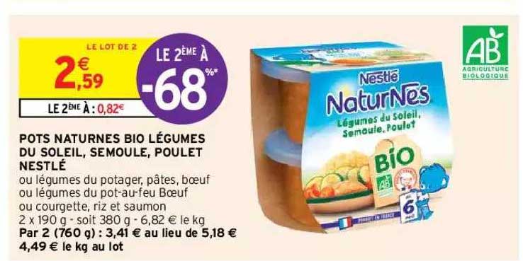 pots naturnes bio légumes du soleil, semoule, poulet nestlé
