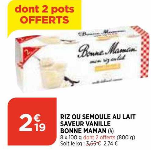 riz ou semoule au lait saveur vanille bonne maman