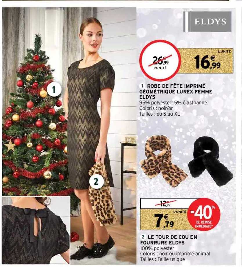 robe de fête imprimé géométrique lurex femme eldys, le tour de cou en fourrure eldys