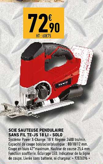 scie sauteuse pendulaire sans fil te-js 18 li-solo