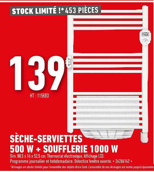 sèche-serviettes 500 w + soufflerie 1000 w