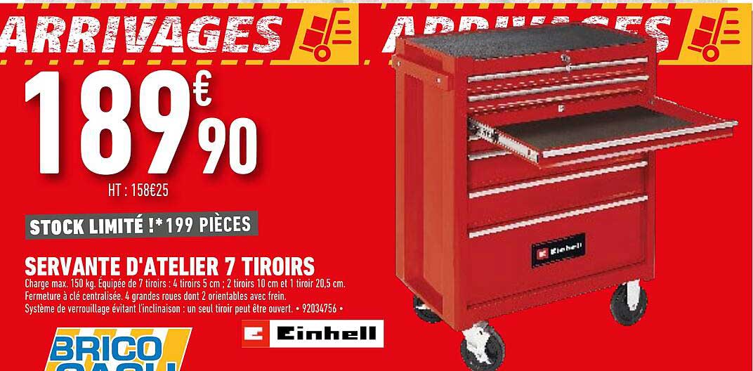 servante d'atelier 7 tiroirs einhell