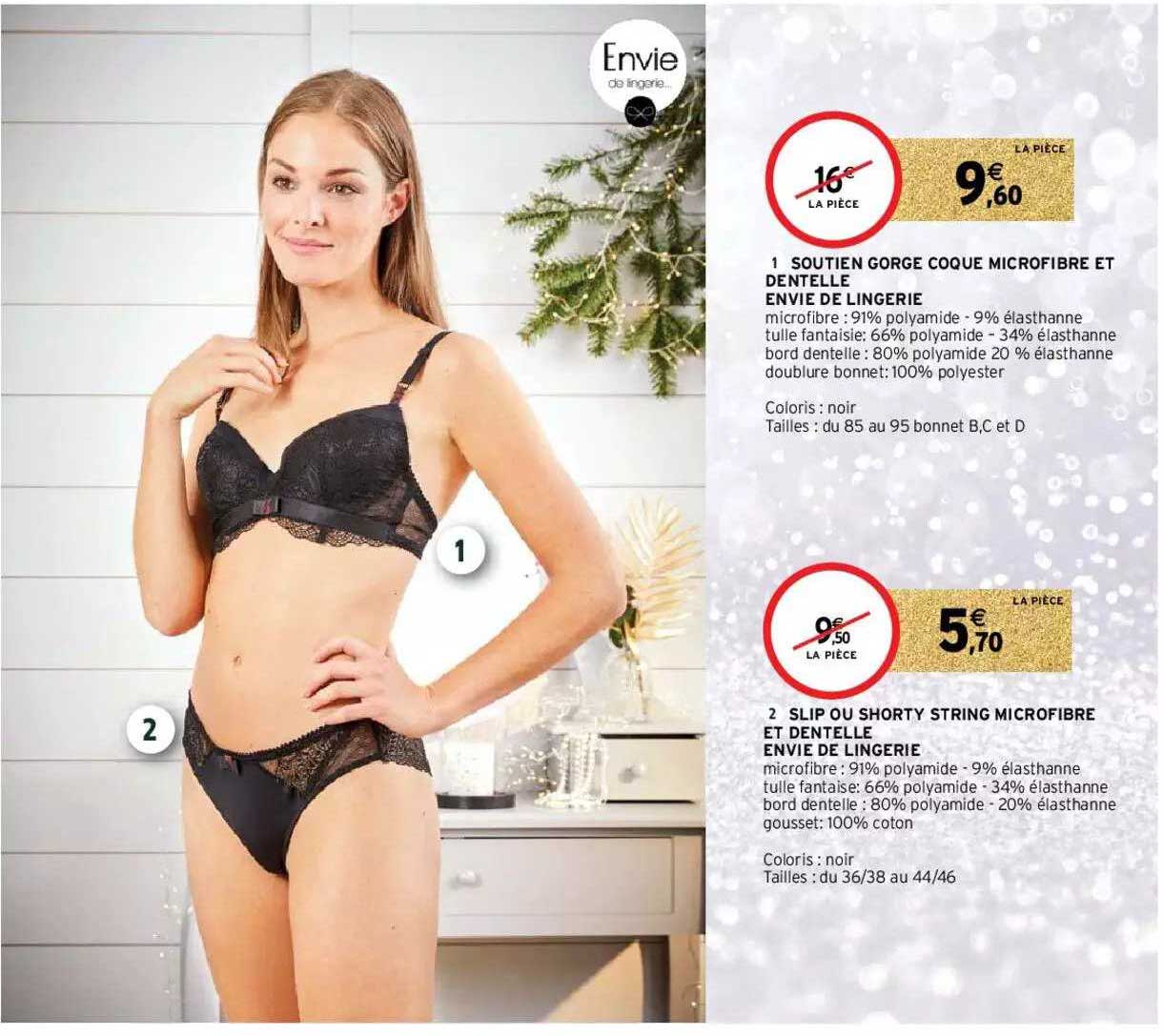 soutien gorge coque microfibre et dentelle envie de lingerie, slip ou shorty string microfibre et dentalle envie de lingerie