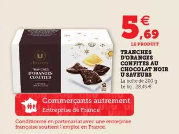tranches d'oranges confites au chocolat noir U saveurs