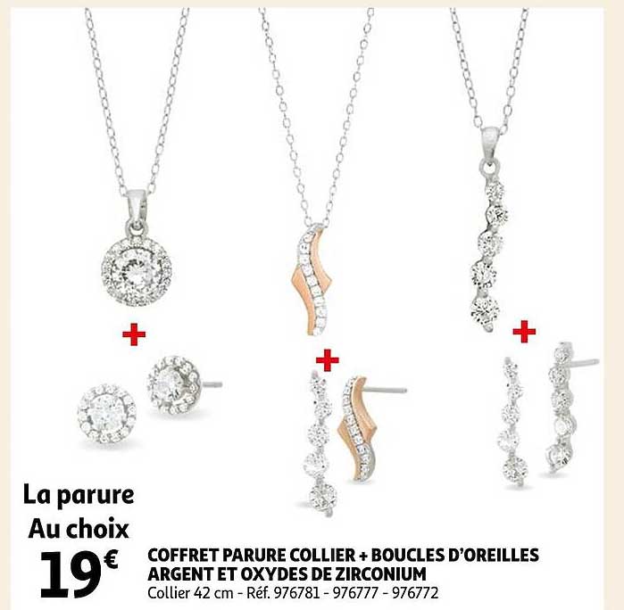 coffret parure collier + boucles d'oreilles argent et oxydes de zirconium