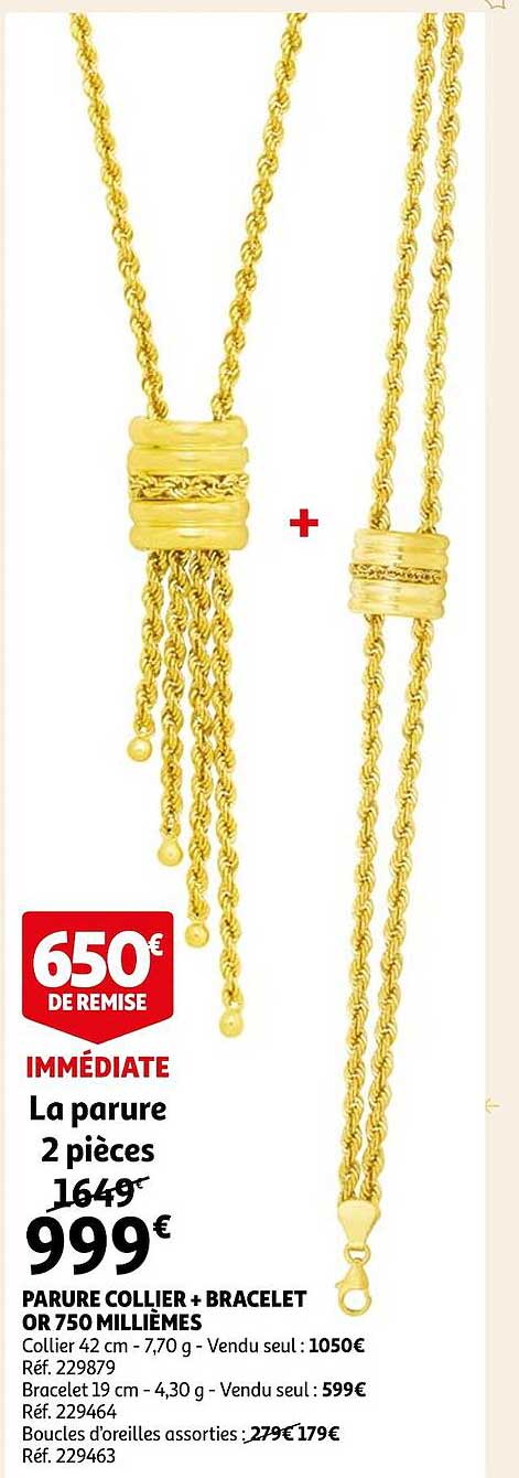 parure collier + bracelet or 750 millièmes