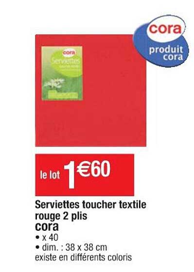 serviettes toucher textile rouge 2 plis cora