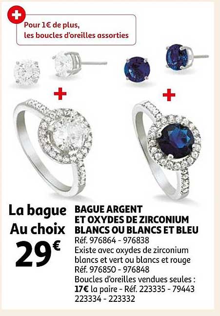 bague argent et oxydes de zirconium blancs ou blancs et bleu