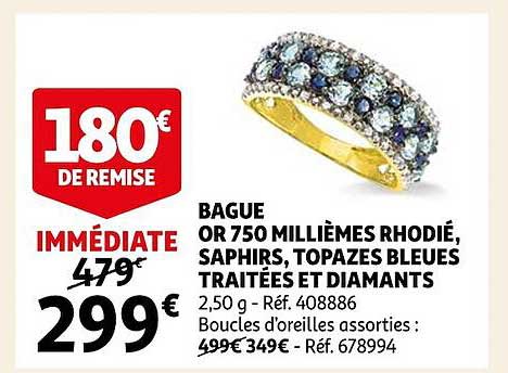 bague or 750 millièmes rhodié, saphirs, topazes bleues traitées et diamants