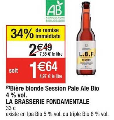 bière blonde session pale ale bio 4% vol. la brasserie fondamentale