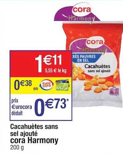 cacahuètes sans sel ajouté cora harmony