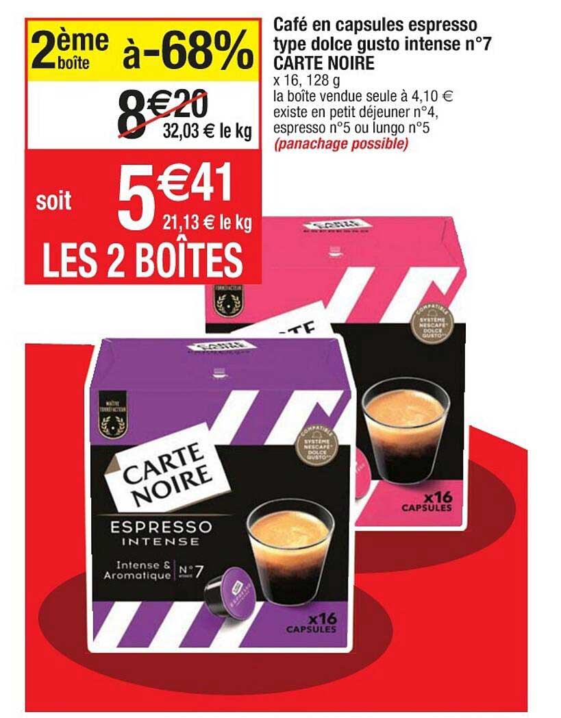café en capsules espresso type dolce gusto intense n°7 carte noire